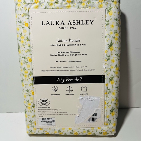 Laura Ashley Cotton Percale Yellow Floral Standard Pillowcase Pair - Picture 7 of 13